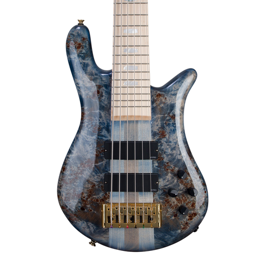 CHUCKSCLUSIVE Spector Euro 6 LT Poplar Burl Bass Guitar - Faded Light Blue