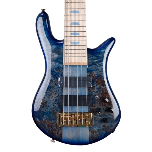 CHUCKSCLUSIVE Spector Euro 6 LT Poplar Burl Over Ash 6-String Electric Bass Guitar - Faded Light Blue Gloss